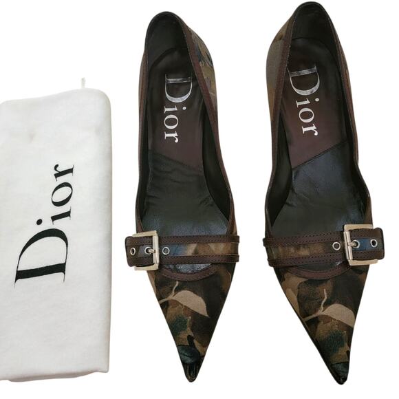 Christian Dior Vintage Galliano Camo Floral Pointed Toe Kitten Heels IT 36 US 6 - Picture 3 of 12